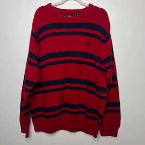 Chaps Men’s Classic Crew Knit Sweater – Red & Blue Striped – Size XXL